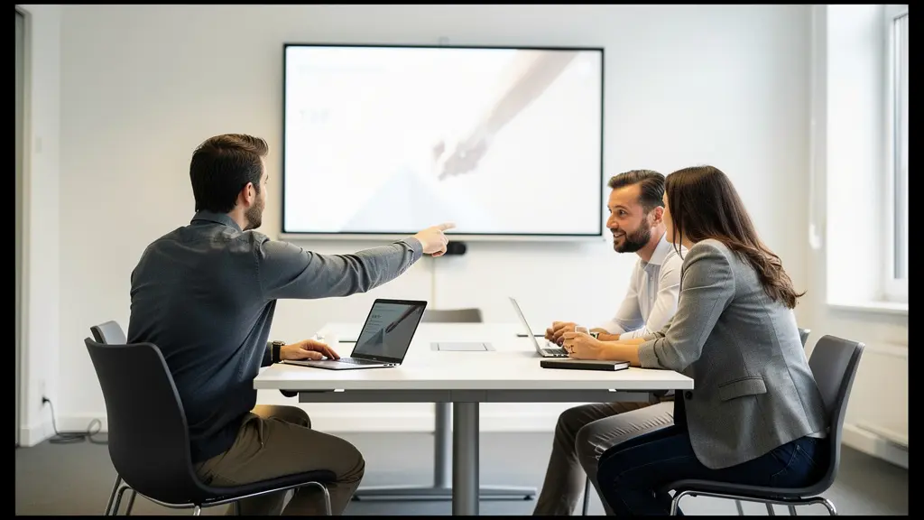 Rental team training session on new fleet management software in meeting room